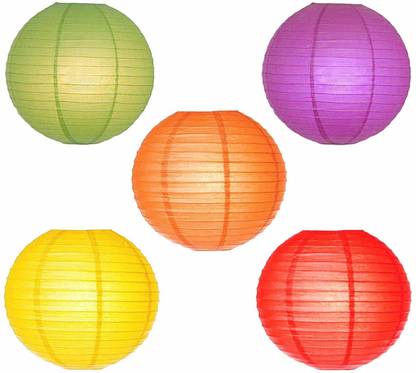 Rangwell Hanging Lantern Rice Paper Ball Lamp Shade without Light (12inch, Mix Colour) - Pack of 5 Multicolor Paper Hanging Lantern