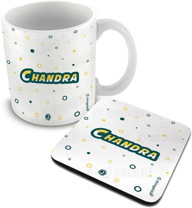 Jhingalala Chandra Surname Printed with Coaster Combo Gift for Birthday, Anniversary and Any Other Occasion Ceramic Coffee Mug