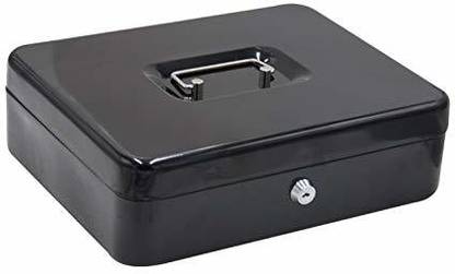 GOBBLER Cash Box Metal Large Size with Key & Money Tray - 30x24x9 cm - Black Cash Box