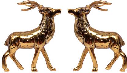 Vaah Money and Prosperity Golden Deer Pair Decorative Showpiece  -  12.5 cm