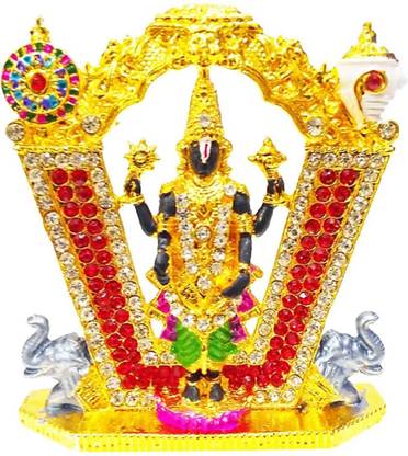 Love Kart Gold Plated with Stone Finish Tirupati Balaji idol for car dashboard Lord Venkateswara Statue Decorative Showpiece  -  7.62 cm