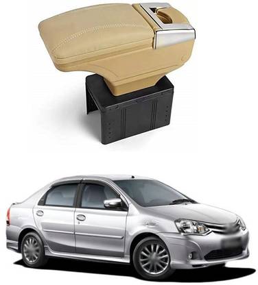 PRTEK  Stylish Car Armrest with Glass Holder & Ash Tray Beige & Chrome for all Cars (Universal) C238 Car Armrest