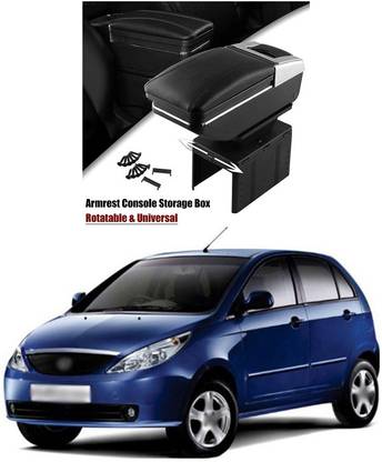 PRTEK Armrest Console Storage Box Rotatable Black Leather Center Box A30 Car Armrest