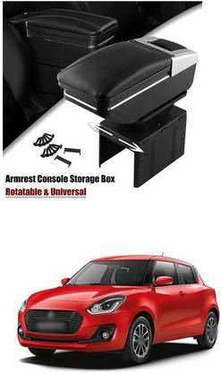 PRTEK Universal Car Armrest Console Storage Box Rotatable Black Leather Center Box A142 Car Armrest