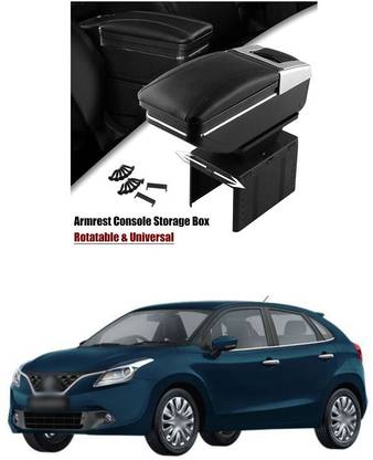 PRTEK Universal Car Armrest Console Storage Box Rotatable Black Leather Center Box A162 Car Armrest