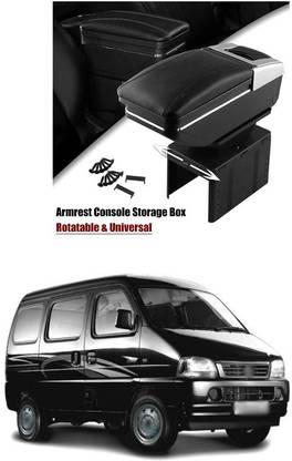 PRTEK Universal Car Armrest Console Storage Box Rotatable Black Leather Center Box A174 Car Armrest