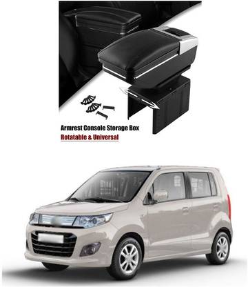 PRTEK Armrest Console Storage Box Rotatable Black Leather Center Box A176 Car Armrest