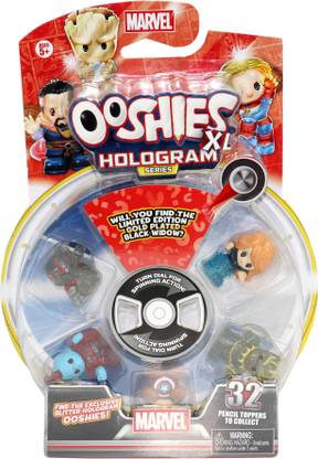 Ooshies Marvel XL - 6Pack - Anti-Man, Blue Black Widow, Glitter Yondu, Captain America, Yellow Black Panther& "One Surprise"