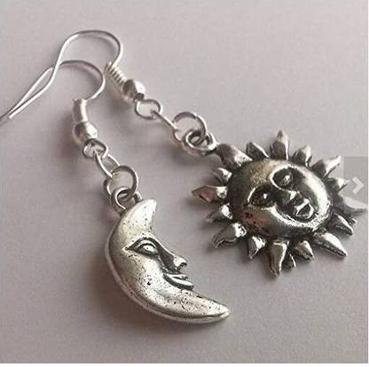 ASA Asymmetrical Mismatched Earrings Sun and Moon Smiling Sun Moon Face Celestial Dangling Earrings