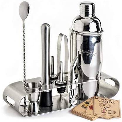 Mixology Bartender Kit: 9-Piece Bar Set Cocktail Shaker Set with Elegant Metal Stand Perfect Home Bar Tool Set with Mar