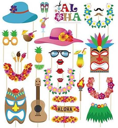 Moon Boat 60pcs Luau Photo Booth Props Hawaiian/Tropical/Tiki/Summer Pool Party Decorations Supplies (Assembly Needed)