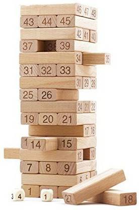 Monash Wooden Stacking Tower with Wooden Number Blocks - Wooden Stacking high Jenga Game - Stacking Wooden Block Tower Family Games for Kids and Adults