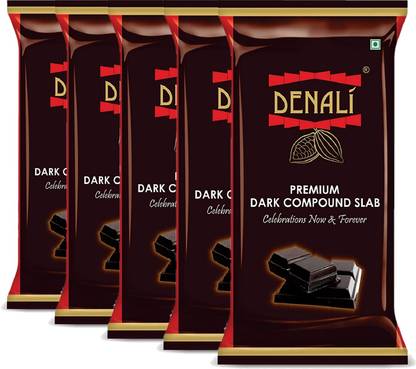 Denali Premium Dark Compound Slab with 18% Cocoa, Delicious Chocolate Bars for Cooking/Baking Cakes, Muffins, Mousse (400 Grams, 5 Slabs) Bars