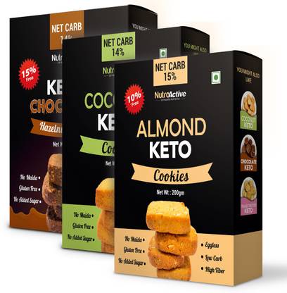 NUTROACTIVE Keto Cookies Combo (Almond, Coconut & Chocolate Hazelnut) 200 gm Cookies Biscuit