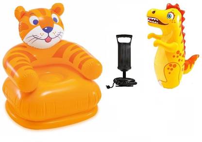 koynas Happy Animal tiger Chair for kids , to be filled with air. Easy to inflate , deflate and store. Portable, durable and comfortable.& 1 Hitting Punching Dargon Inflatable Sofa/ Chair, HitMe Toys