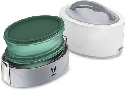 Vaya Tyffyn Flex White 600 ml Vacuum Insulated Lunch Box without BagMat and BPA-free Plastic, Microwaveable Containers - 2 Containers Lunch Box