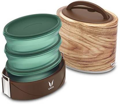 Vaya Tyffyn Flex Maple 1000 ml Vacuum Insulated Lunch Box without BagMat and BPA-free Plastic, Microwaveable Containers - 3 Containers Lunch Box