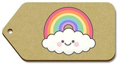 Azeeda 10 x Large 'Happy Rainbow Cloud' Wooden Gift Tags (TG00076794)