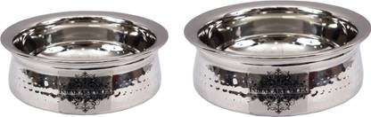 IndianArtVilla Stainless Steel Set of 1 Handi 350 ML with 1 Handi 600 ML - Serving Dishes Indian Food Home Hotel Restaurant Tableware Serveware Handi 0.06 L, 0.35 L