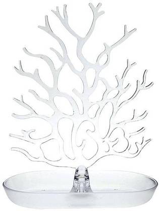Saleh Tree Shape Branch Structure Necklace, Earing, Bracelet Jewellery Accessories Organizer, Crystal Clear Shelf Rack With Tray This multi-functional necklace tree and jewellery organizer allows for quick and tangle-free access to your necklaces that hang neatly separated along the tree branches rack. Vanity Box