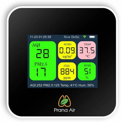 Prana Air CAIR+ Air Quality Monitor Measuring PM2.5, PM10, CO2, HCHO, TVOC, Temp, Humidity, WiFi + Mobile App Enabled Pollution Device Air Quality Meter