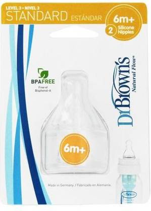 Dr. Brown's Natural Flow Level 3 Standard Nipple (Pack of 8, White) Medium Flow Nipple