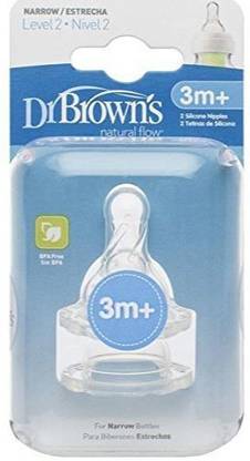 Dr. Brown's Natural Flow Level 2 Standard Neck Nipple (Pack of 2, White) Medium Flow Nipple