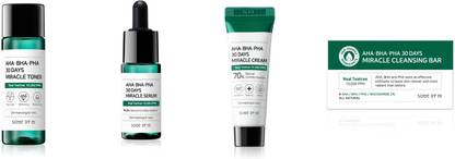 Some By Mi AHA BHA PHA Miracle Series Starter, 4 Pieces Set (Soap, Toner, Serum,Miracle Cream),LImited Edition
