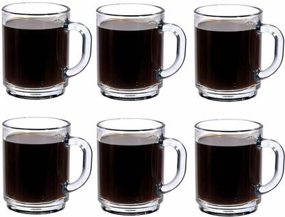 MD Retail Glass Coffee , Tea Cups , Ice Cream Cups - Set of 6 (Coffee Cups 250 ml) Hot Cold Drinks Borosilicate Glass Set of 6 Transparent Crystal Clear Tea And Coffee Cup With Non Slip Handle Lead Free coffee mugs for women a mug men gift microwavable microwave safe green tea morning glass cup Glass Coffee Mug