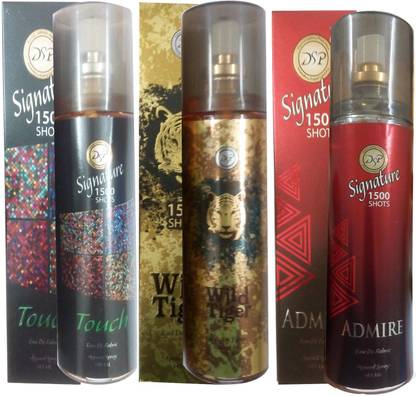 DSP 1 WILD TIGER 1500 SHOTS APPAREL APPAREL SPRAY (145 ML) + 1 SIGNATURE 1500 SHOTS APPAREL SPRAY (145 ML) + 1 ADMIRE 1500 SHOTS APPAREL SPRAY (145 ML) Body Spray  -  For Men