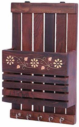 S.I Creation Handmade Wooden Key Holder (Wall Mountable) Mobile Holder/ Letter Rack Stand Wood Key Holder