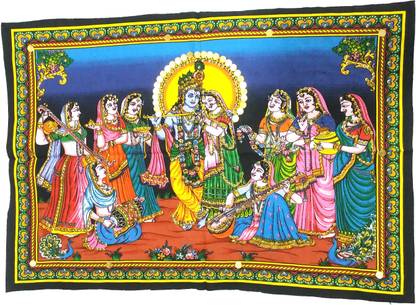 KRISHNA BHAKTI STORE RADHA - KRISHNA - AASHAT SHAKHI - LILA Natural Colors 22 inch x 32 inch Painting