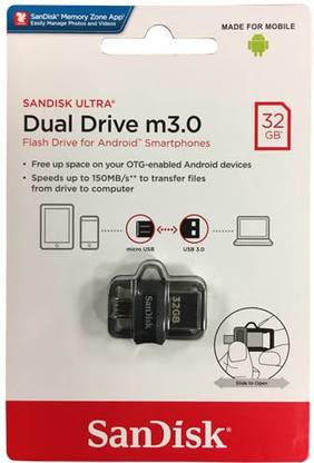 SanDisk Ultra Dual Drive M3.0 32 GB OTG Drive Compatible with Mobile, Laptop, Audio Player, Tablet, Desktop Computer USB 3.0 Plastic Case
