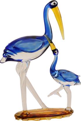Tailos Pair Crystal Glass White Bagula Egret Beautiful Bird, Heron, Waterbird, Stork Wading Bird Especially one with long Legs Figurine Statue Decorative Showpiece  -  16.5 cm
