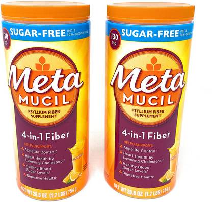 Metamucil Psyllium Fiber Supplement 4-in-1 Orange Sugar Free Powder 1508 Gram (Pack of 2)