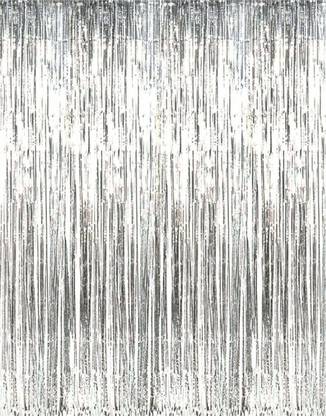 Delebrations Silver Tinsel Glossy Foil Fringe Curtains (Pack of 1 - 3ft x 6ft Frills) for Birthday, Anniversary, Bridal Shower Baby Shower, Bachelorette Party Photo Backdrop Decoration