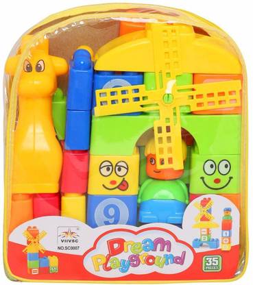 BLOCKFUN Building Blocks for Kids – 35 Pcs, Big Size House Building Blocks with Windmill, Block Game for Kids,Boys,Children (35 Pcs)