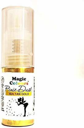Magic Colours Pixie Dust Sultan Gold Edible Food Color for Baking Fondant Icing Frosting Cake in Spray Bottle ( Golden 10 gm ) Gold