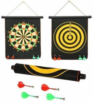 TS MART High Magnetic Double Faced Portable and Foldable Dart Game with 4 Colourful Non Pointed Darts for Kids , Multicolour, 12-Inch Dart Board Game
