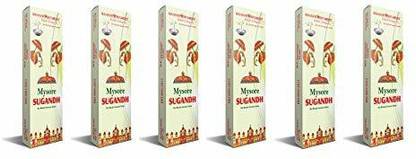 MAHAVIR PERFUMERS Mysore Sugandh Pure & Natural Dry Masala Incense Sticks Pack of 6 Box 80 Gms Each approx 58 to 60 incense sticks- total 480gms approx 350 incense sticks Mysore Sugandh, classic indian fragrance, kewda