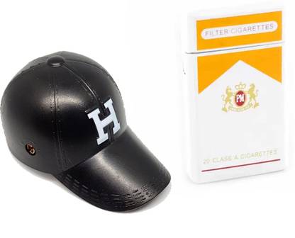 Ala Flame HATS And Card Marlboro Gold Shaped Premium Look Side Slider Windproof Jet Flame Cigarette Lighter Hookah Pocket Lighter Pack Of 2 Pocket Lighter