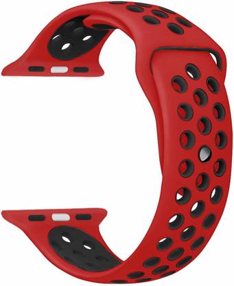 TINGTONG Soft Silicone Sport 42mm/44mm Red and Black Air Hole Smart Watch Strap