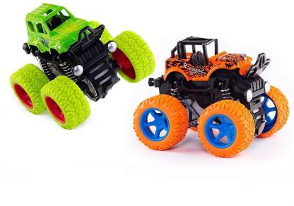 BROK Mini Die Cast Monster Truck Toy, Metal Cars Heavy Body and Good Suspension, Powerful Look Friction Powered Cars for Kids, Monster Truck Diecast Cars Toys Inertia Toys for Boys, ( Set of 2)