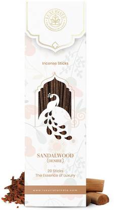 Luxuriate Sandalwood Ayurvedic,Organic,Natural and Non-Toxic Incense Sticks-Great for Yoga, Meditation, Prayer, Home Fragrance, and as Air Purifie Natural Agarbatti Sandalwood