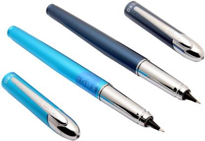 Ledos Set of 2 - Hero 001 All Rounder Fountain Pen 360 Degree Angle Writing Chrome Trims Pen Gift Set