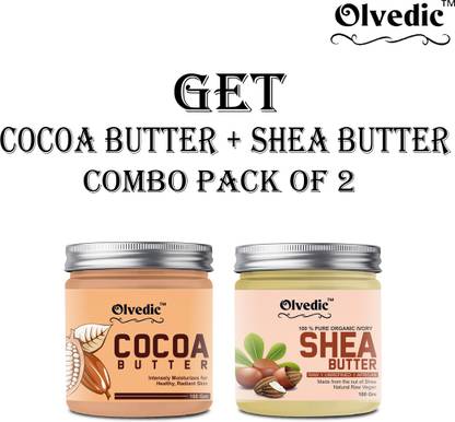 Olvedic 100 % Pure Organic Cocoa Butter & Shea Butter For skin & Body 100 gm Pack Of 2 Jars 200 gm