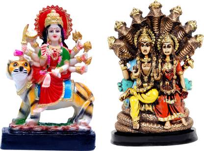 buji Combo of 02 God Goddess Mata Durga and Laxmi Vishnu idol murti for diwali decorative for Pooja and Mandir and Temple Decorative Showpiece  -  22 cm