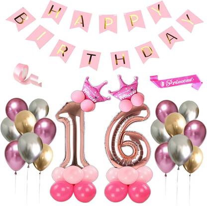 16th Happy Birthday Foil Balloons/Banner Combo/Kit PackDecoration