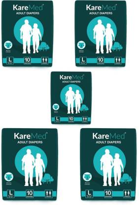 Kare Med Adult Diapers Large 10 Count, Waist Size 96cm-147cm (38"- 58")-Pack of 5 (50 Counts) Adult Diapers - L pack of 5 (50 Pieces) Adult Diapers - L