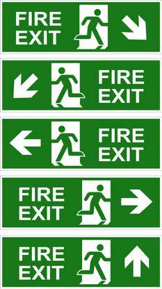 Clear Design Clear Design Fire Exit Sign Board (1 Set 5 pcs) PVC Sheet + Eco Vinyl Print with Laminated (12 Inch X 4 Inch) use for Apartment -Office - School- Restaurant- etc Emergency Sign